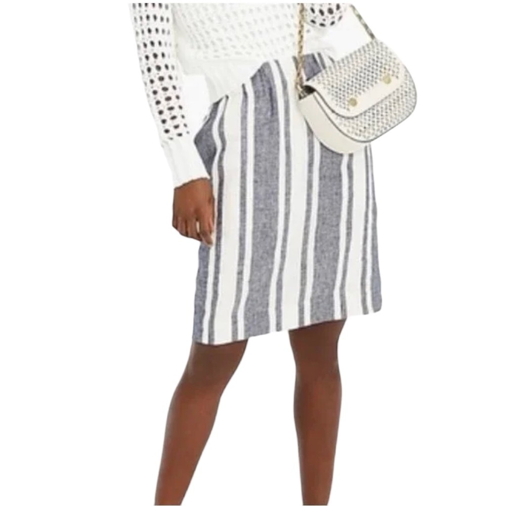 J. Crew White and Blue Knee-Length Pencil Skirt